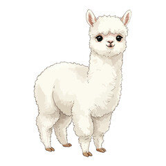 Naklejka premium Cute White Alpaca Cartoon Illustration Isolated on White Background