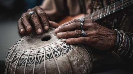 Aged Hands Playing Traditional Instruments