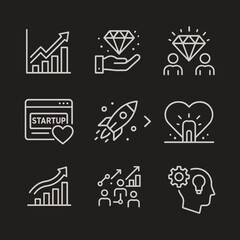 Business Growth and Startup Icon Set – Success, Innovation, and Leadership Vector Collection