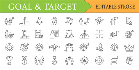 Goal and Target Line Icon Set | Success and Achievement Vector Icons