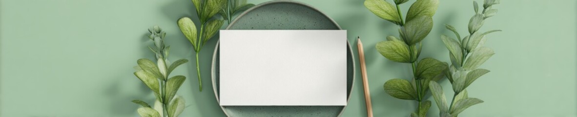 Minimalist pastel green greeting card design with leafy accents for special occasions