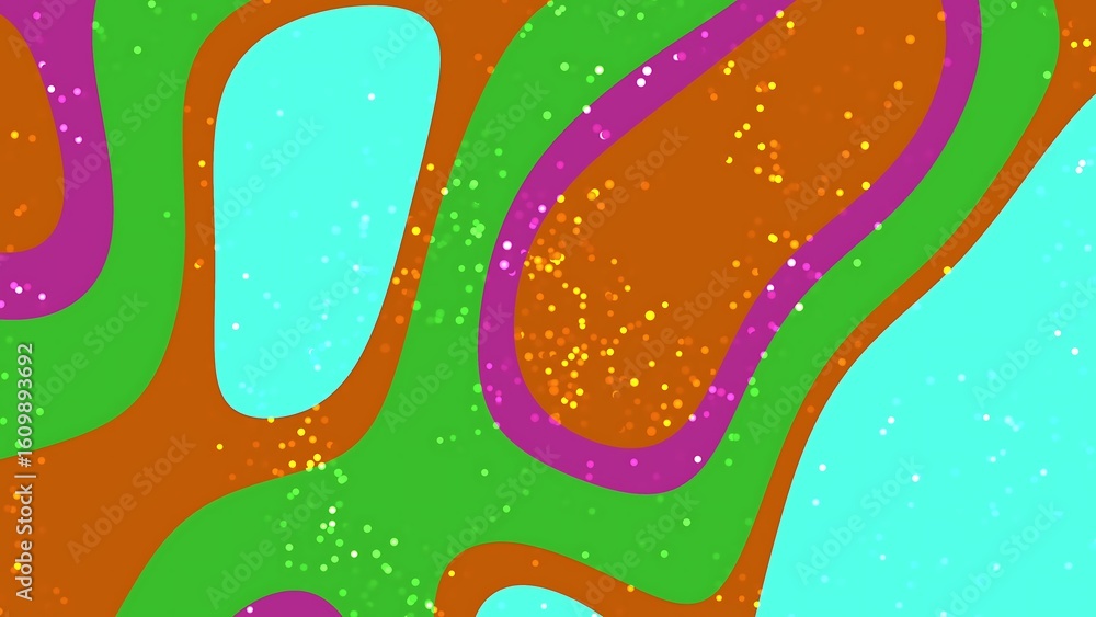 Poster Desertcore Abstracts Liquid Particles Abstract colorful background featuring fluid shapes, sparkles, and vibrant hues creating a playful design