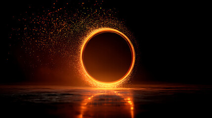 Abstract Orange Glowing Ring with Sparkles on Dark Background Dynamic Energy Light Effect circle