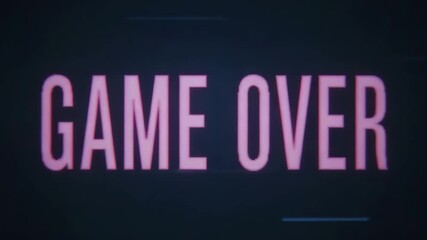 Pink game over text animation with glitch effect, Pink game over text overlay with glitch effect for retro gaming video or stream - Powered by Adobe