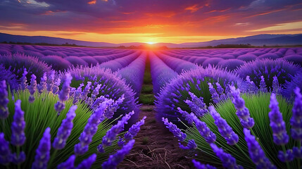 Obraz premium lavender field at sunset