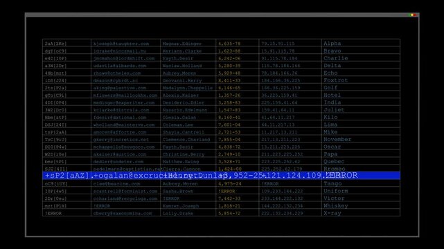 Complex programming syntax flows on a terminal screen. Represents digital surveillance, coding analysis, and cyber intelligence in a virtual space.
