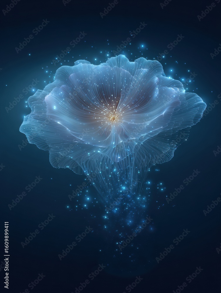 Aufkleber brain transforms into a blooming flower against a soft futuristic backdrop with an open top space, s