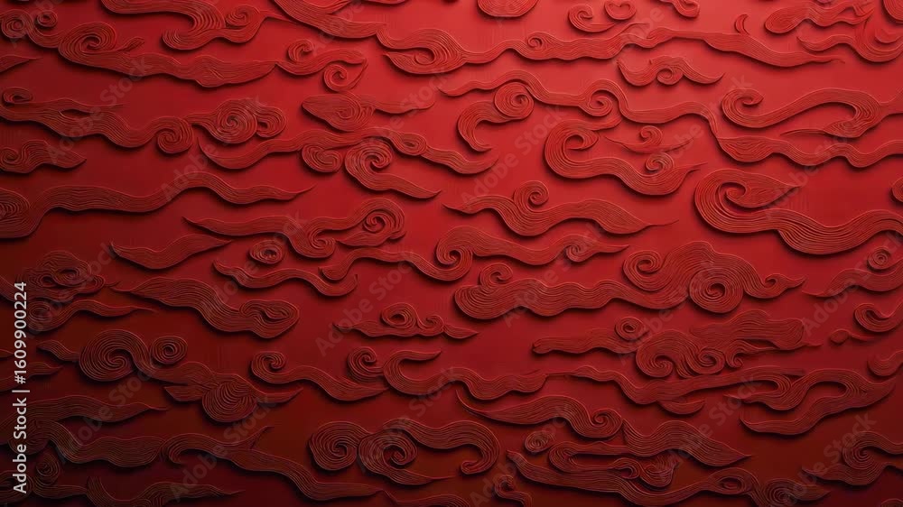 Poster intricate cloud patterns on a vibrant red background