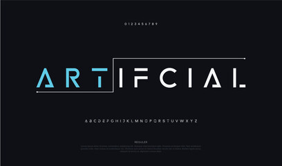 Artificial, abstract scifi futuristic alphabet font. digital space typography logo design font for brand