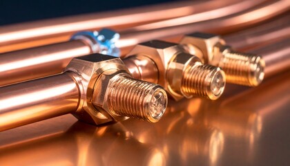 Close-up copper pipes and fittings
