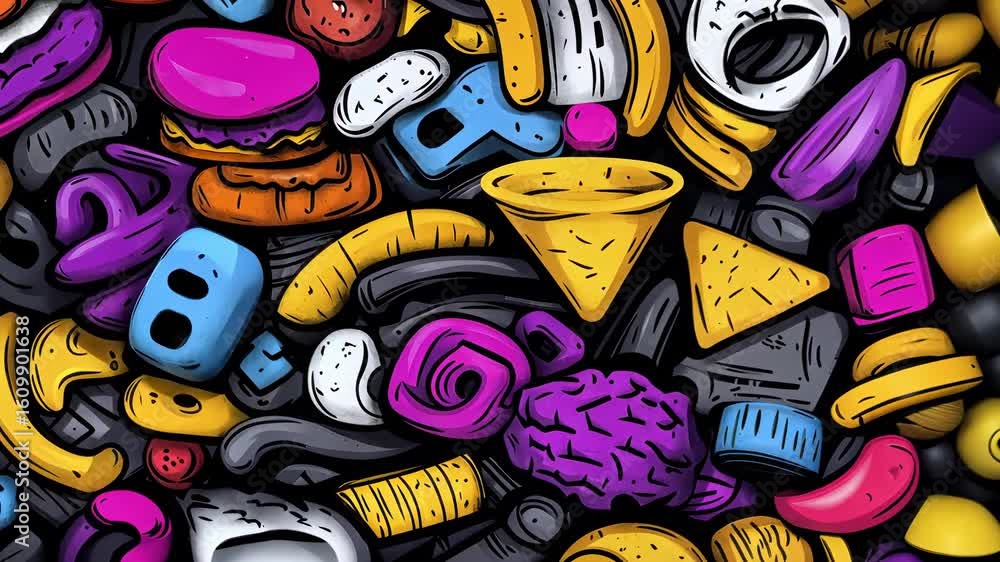 Poster colorful abstract composition of shapes and objects