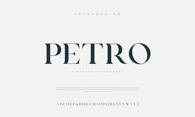 Petro Modern abstract digital alphabet font. Minimal technology typography, Creative urban sport fashion futuristic font and with numbers.