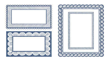 Fototapeta premium Decorative Frames in Blue Ink: A Collection of Hand-Drawn Designs for Creative Invitations and Artistic Projects.