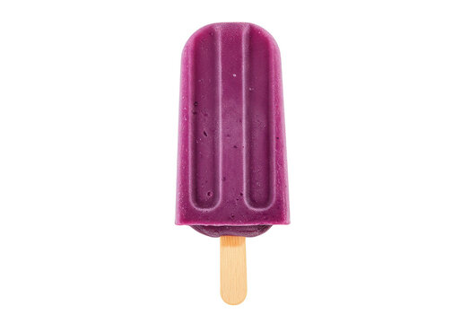 A single purple popsicle with a wooden stick isolated against a plain dark colored surface on transparent background
