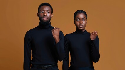 Two Black Individuals Raising Fists - Symbol of Strength and Solidarity
