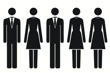 Minimalist Icon Group Depicting Business Professionals Standing in a Row: Corporate Teamwork and Workplace Diversity Concept