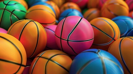 Obraz premium Shiny rubber surface of basketball placed on vibrant background in studio
