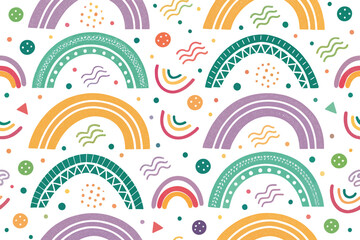 Playful Rainbow Repetition: A Charming and Cheerful Seamless Pattern with Delightful Hand-Drawn Details for Prints and Creative Backgrounds