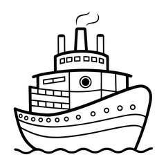 Obraz premium Steamship Vintage Boat Coloring Pages – Printable, Outline, Nautical, Kids, Fun, Easy