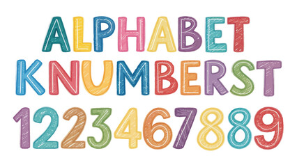 Cheerful Colorful Alphabet and Numbers Illustration on White Background Perfect for Educational Materials and Children's Creative Projects.