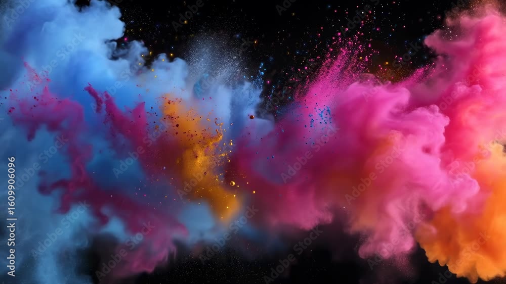 Poster vibrant explosion of colorful powder creating a dynamic visual spectacle