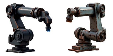 Industrial robots working, automation and modern robotic technology