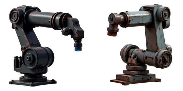 Industrial robots working, automation and modern robotic technology