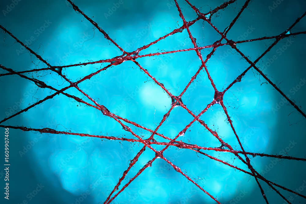 Poster wet threads. abstraction of wet threads with drops of water