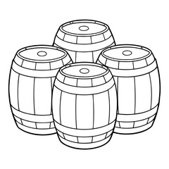 Wooden Barrels Coloring Pages – Outline, Rustic, Container, Storage, Vintage, Line Art, Printable