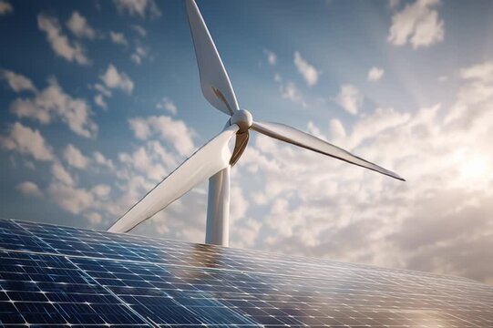 Erneuerbare Energien mit Windturbine und Photovoltaik Panel Graphik AI Illustration