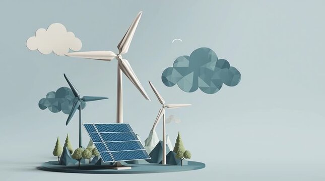 Erneuerbare Energien mit Windturbine und Photovoltaik Panel Graphik AI Illustration