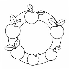 Wreath of Paradise Apples Coloring Pages – Fruit, Outline, Botanical, Nature, Harvest, Line Art, Printable