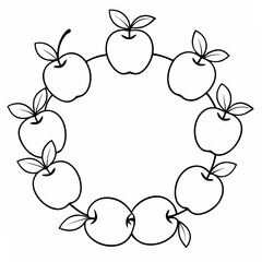 Wreath of Paradise Apples Coloring Pages – Fruit, Outline, Botanical, Nature, Harvest, Line Art, Printable