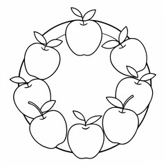 Wreath of Paradise Apples Coloring Pages – Fruit, Outline, Botanical, Nature, Harvest, Line Art, Printable