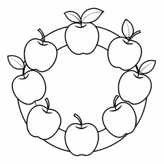 Wreath of Paradise Apples Coloring Pages – Fruit, Outline, Botanical, Nature, Harvest, Line Art, Printable