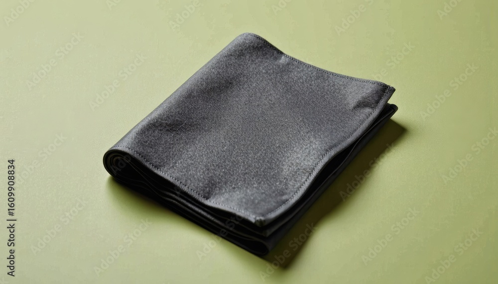 Poster a luxurious dark grey fabric with a subtle, smooth texture, carefully folded and placed on a muted g