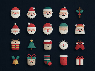 vector santa icon set, flat design collection of 12 christmas symbols, transparent background for holiday graphics
