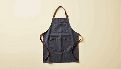 Protect your attire in style with this premium dark grey work apron, featuring rich brown leather straps and multiple pockets for the modern artisan or culinary expert.