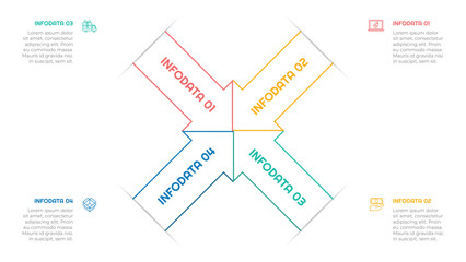 4 Options or Steps Arrow Infographic Element with Outline Style for presentations, reports, and web