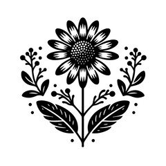 Black and White Stylized Floral Design.