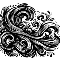 Black and White Swirling Wave Design.
