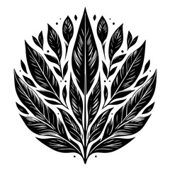 Obraz premium Black and White Stylized Leaf Mandala Design.
