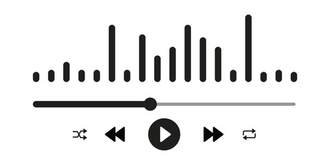 Modern Music Player Interface:  Audio Waveform, Play Controls, Minimalist Design, Black Vector.