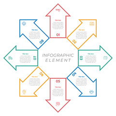 8 Options or Steps Arrow Infographic Element with Outline Style for presentations, reports, and web