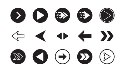 Black and white arrow icon set on white background