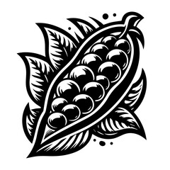 Stylized Black and White Pea Pod Illustration.