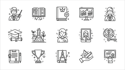 Fototapeta premium Education and learning icons set line art vector