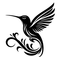 Obraz premium Stylized Black Hummingbird with Floral Swirls.