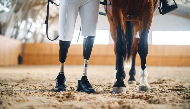 Equestrian athlete with prosthetic legs
