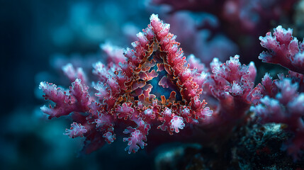 Coral Bloom: Pink coral forms triangle. Use for science, marine life, ocean conservation, nature, website design, background.